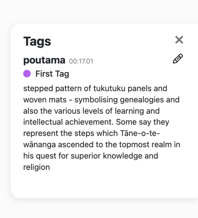 Screenshot of tagging / coding feature in Kaituhi